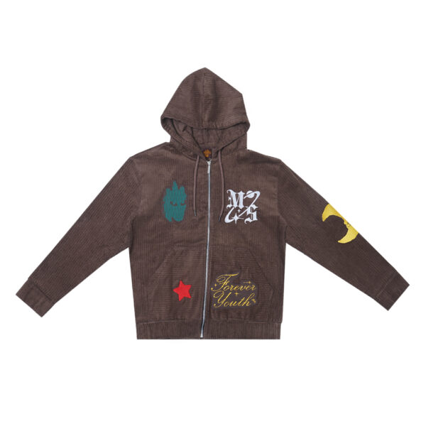 CORDUROY HOODIE BROWN "MOMOSAYS FOREVER YOUTH"
