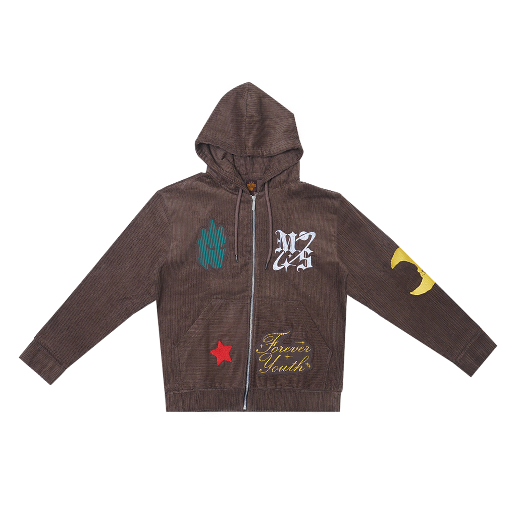 CORDUROY HOODIE BROWN "MOMOSAYS FOREVER YOUTH"